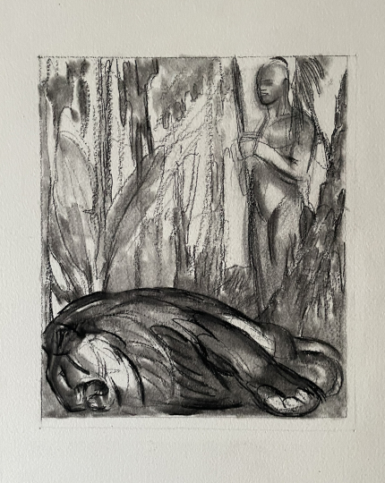 Paul JOUVE (1878-1973) - Chasseur devant un lion 1935