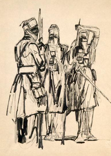 Paul JOUVE (1878-1973) - Trois Touaregs debout 1933