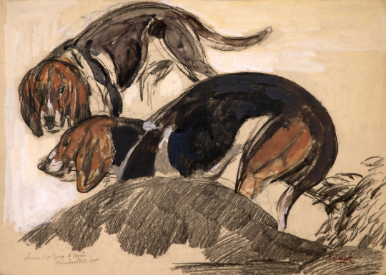 Paul JOUVE (1878-1973) - Chiens d'équipage de la duchesse d'Uzès, 1955