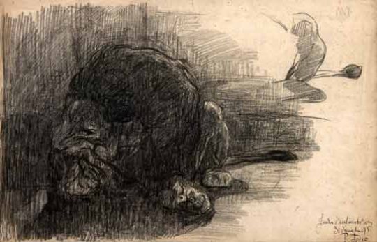 Paul JOUVE (1878-1973) - Lion couché, 1895
