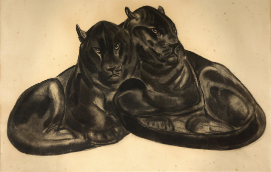Paul JOUVE (1878-1973) - Panthères noires lovées.