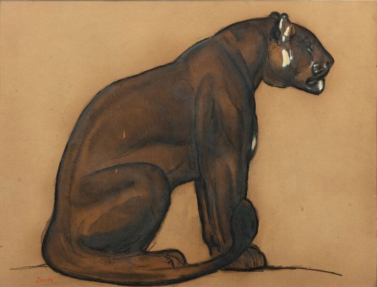 Paul JOUVE (1878-1973) - Panthère assise. Vers 1940.
