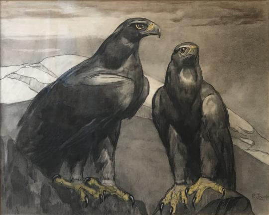 Paul JOUVE (1878-1973) - Deux aigles dans les rochers.