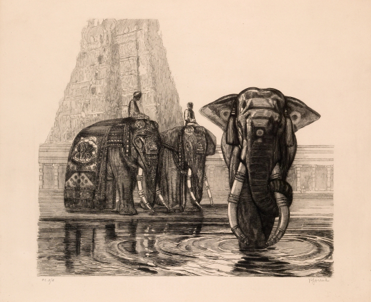 Paul JOUVE (1878-1973) - Éléphants du temple de Madura. 1930.