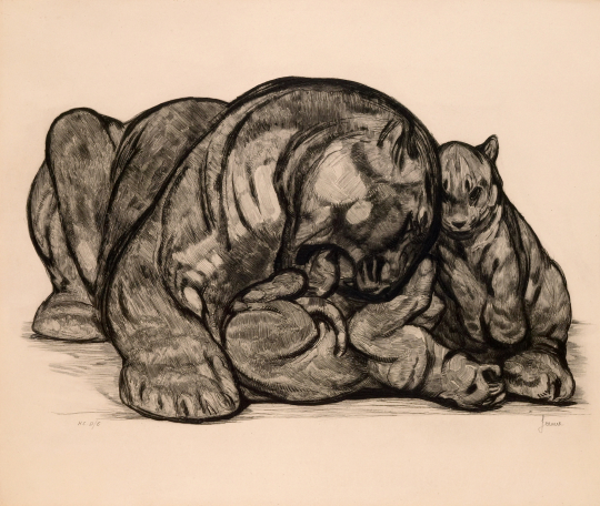 Paul JOUVE (1878-1973) - Jeu de lionne. 1930.