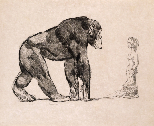 Paul JOUVE (1878-1973) - Cynocéphale devant une statuette. 1931.
