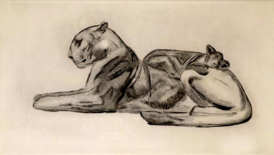 Paul JOUVE (1878-1973) - Lionne et son lionceau. Vers 1927.