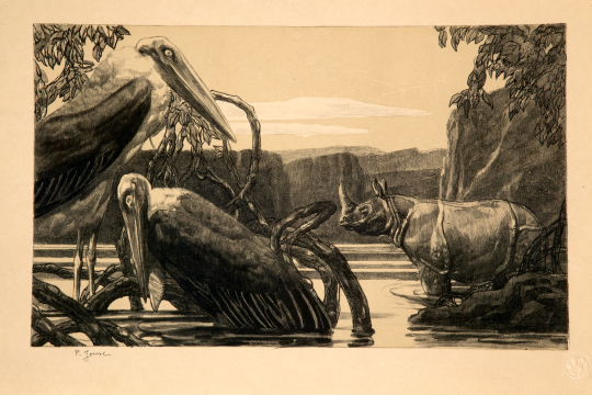 Paul JOUVE (1878-1973) - Marabout et rhinocéros