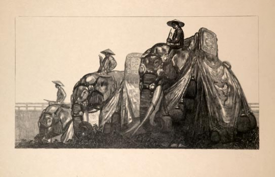 Paul JOUVE (1878-1973) - Éléphants royaux à Hué 1937
