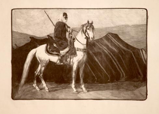 Paul JOUVE (1878-1973) - Cavalier arabe devant une tente 1910