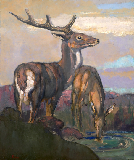 Paul JOUVE (1878-1973) - Cerf et biche, vers 1955