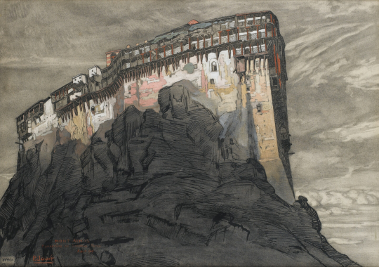 Paul JOUVE (1878-1973) - Monastère de Simonos Petra. Mont Athos,1917.
