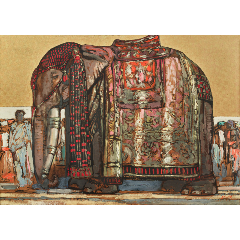Éléphant de profil, à Madura, vers 1925.