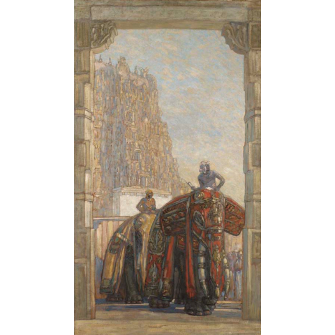 Éléphants traversant un portique. C 1925.