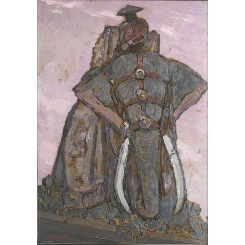 Éléphant carapaçonné et son mahout, C 1923.