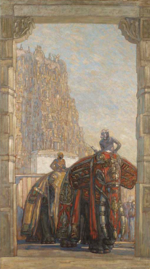 Paul JOUVE (1878-1973) - Éléphants traversant un portique. C 1925.