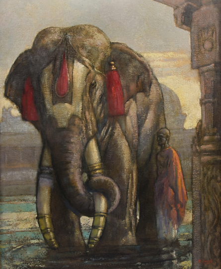 Paul JOUVE (1878-1973) - Éléphant du temple de Civa. Indes du sud.