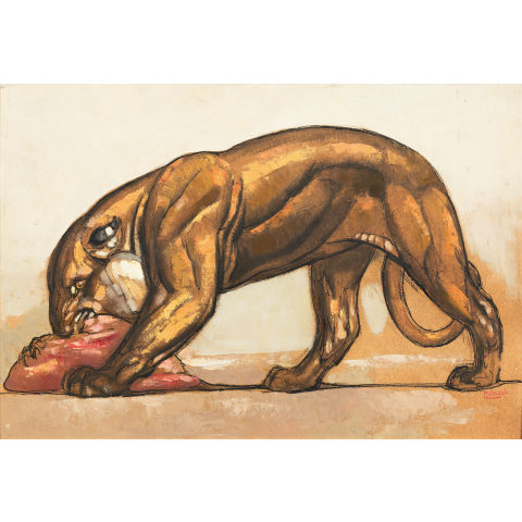 Lionne sur sa proie, vers 1932.