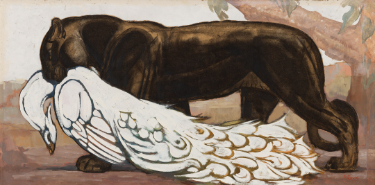 Paul JOUVE (1878-1973) - Jaguar noir et paon blanc. 1922.
