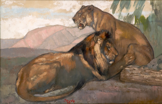 Paul JOUVE (1878-1973) - Lion couché et lionne assise, vers 1922.