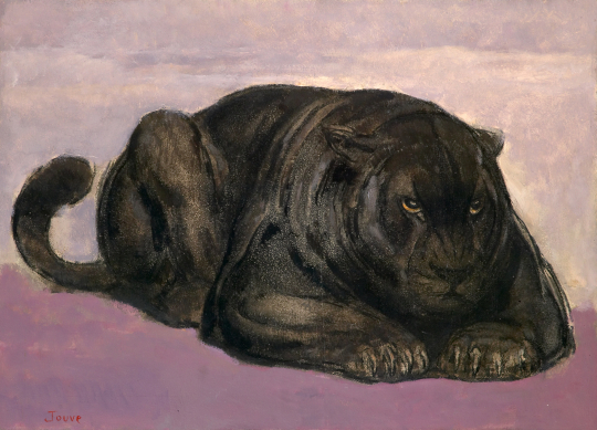 Paul JOUVE (1878-1973) - Panthère noire couchée de face. Vers 1930.