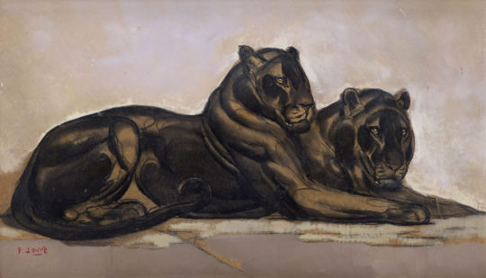 Paul JOUVE (1878-1973) - Panthères noires couchées, 1922.