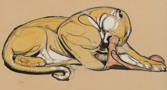 Paul JOUVE (1878-1973) - Panthère couchée sur sa proie. Vers 1930.