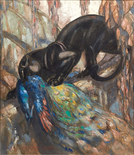 Paul JOUVE (1878-1973) - Panthère et paon. 1949
