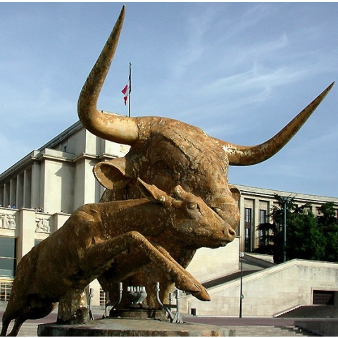 Tête de taureau et daim bondissant. 1937.
