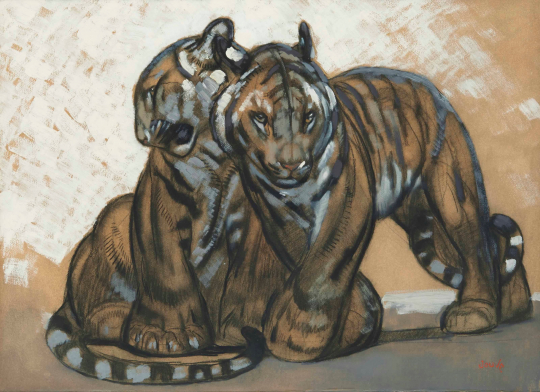 Paul JOUVE (1878-1973) - Jeunes tigres se caressant, vers 1937.