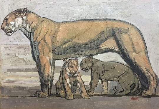 Paul JOUVE (1878-1973) - Lionne et lionceaux.