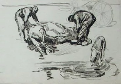 Vaugirard slaughterhouses.
Pencil and Indian ink, circa 1898.