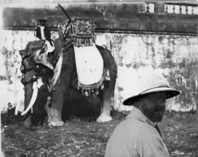 Jouve in front of a caparisoned elephant.
Citadel of Hue, February 1923.