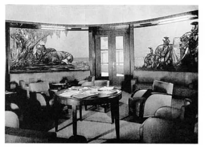 Two large paintings by Jouve.
Normandy liner.
The first class correspondence lounge.