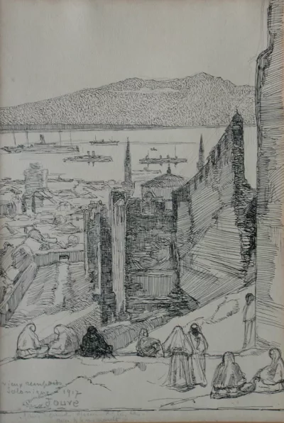 Old ramparts, Salonika. 1917.
Pencil and ink on paper.
