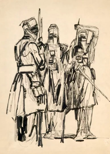 Paul JOUVE (1878-1973) - Trois Touaregs debout 1933