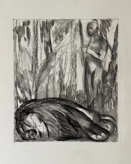 Paul JOUVE (1878-1973) - Chasseur devant un lion 1935