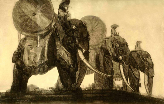 Paul JOUVE (1878-1973) - Éléphant royaux, citadelle de Hué, 1923
