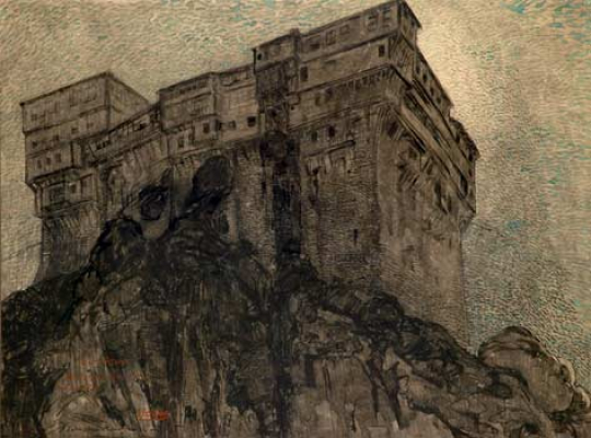 Paul JOUVE (1878-1973) - Monastère de Dionysos, Mont Athos, Août 1917