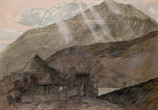 Paul JOUVE (1878-1973) - Le Mont Athos vu du monastère de Stravonikita. 1917