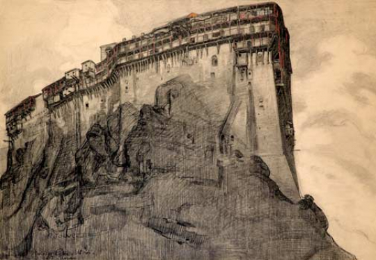 Paul JOUVE (1878-1973) - Monastère de Simonos Petra, Mont Athos, Août 1917