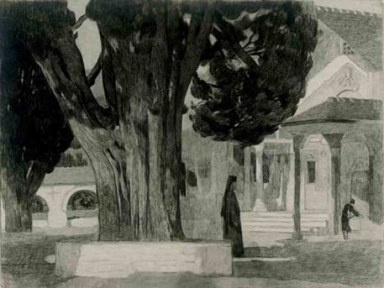 Paul JOUVE (1878-1973) - Le cyprès de Sainte Athanase, monastère de la grande Lavra