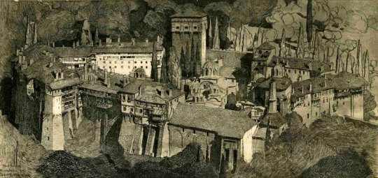 Paul JOUVE (1878-1973) - Monastère de Kilindar, Mont Athos, septembre 1917