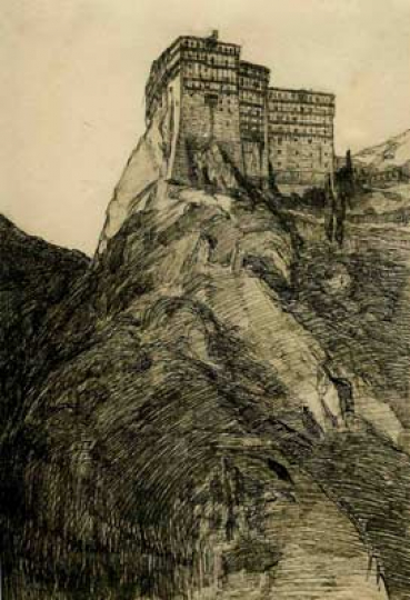 Paul JOUVE (1878-1973) - Simonos Petra monastery, Mount Athos, August 1917