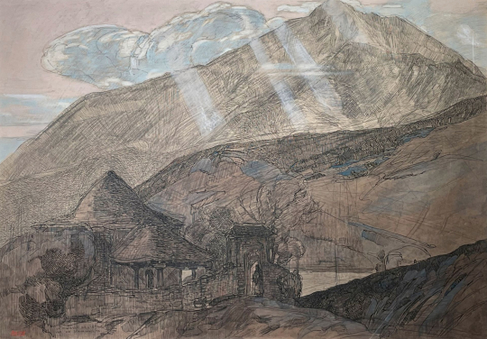 Paul JOUVE (1878-1973) - Le Mont Athos vu du monastère de Stravonikita. 1917