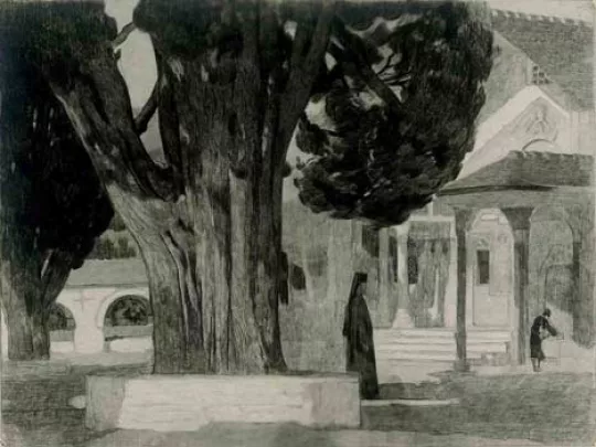 Paul JOUVE (1878-1973) - Le cyprès de Sainte-Athanase, Grande Lavra