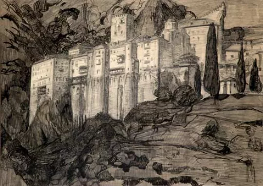 Paul JOUVE (1878-1973) - Monastère de Saint Paul, Mont Athos, Août 1917
