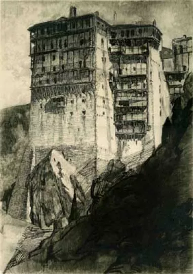 Paul JOUVE (1878-1973) - Monastère de Simonos Petra, Mont Athos, Août 1917 (1)