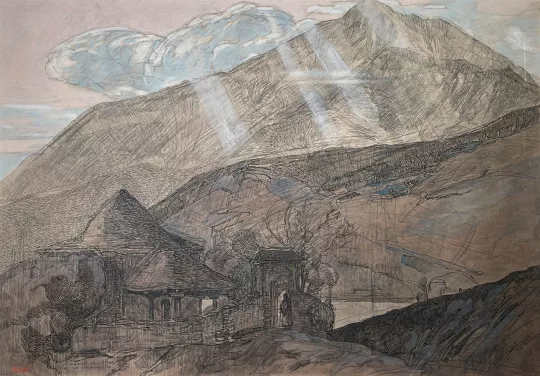 Paul JOUVE (1878-1973) - Le Mont Athos vu du monastère de Stravonikita. 1917
