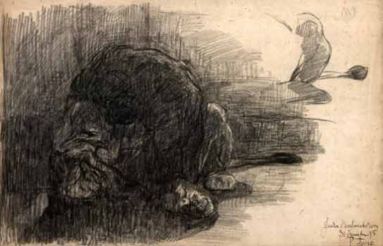 Paul JOUVE (1878-1973) - Lion lying, 1895